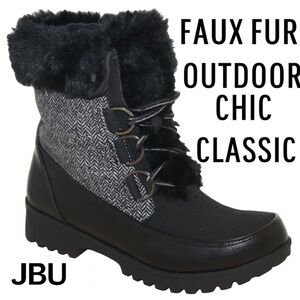 JBU Black and Gray Faux Fur Winter Boots
